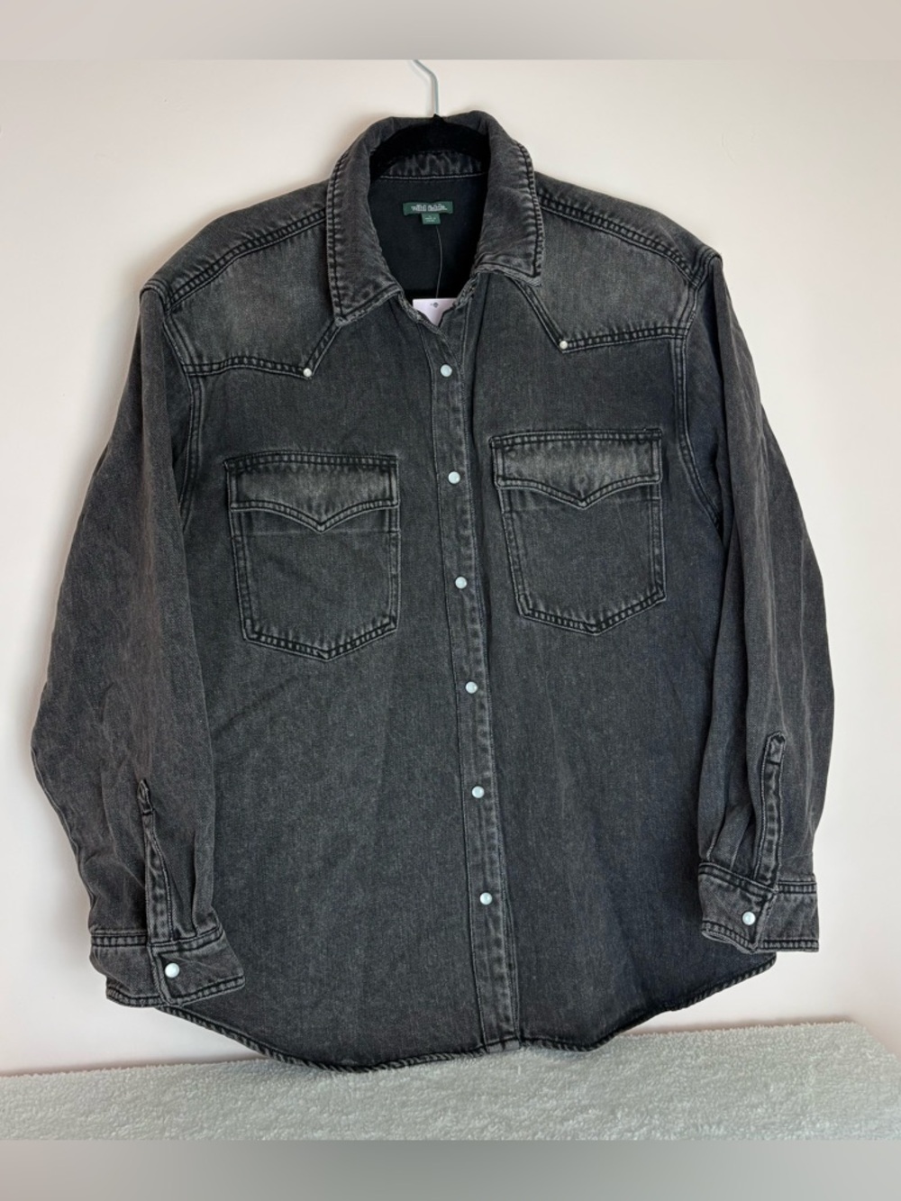 Wild fable black faded wash denim button down shirt, NWT large